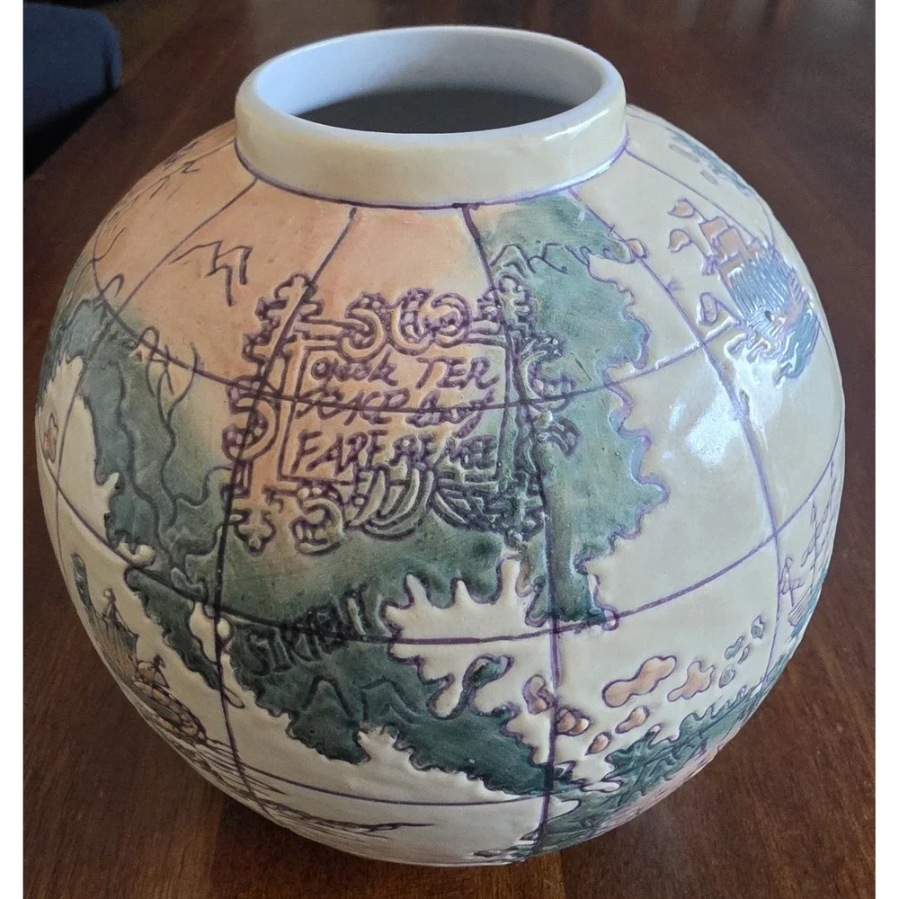 Vintage Ceramic Flower Globe Vase Multicolor Table Decor Art Pottery